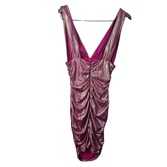 Superdown Kerrie Deep V Irredescent Ruched Mini Bodycon Dress, SOLD OUT, NWOT, S - Picture 9 of 11